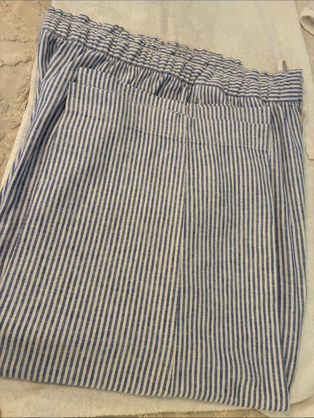 Lane Bryant Blue & White Striped Wide Leg Seersucker Pants drawstring plus size